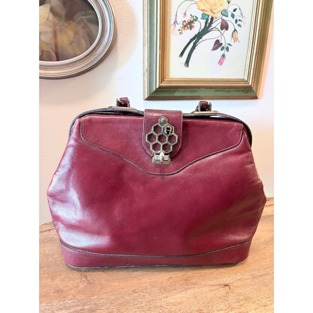 Etienne Aigner Vintage Handmade Leather Doctor Bag Oxblood Burgundy Honeycomb A